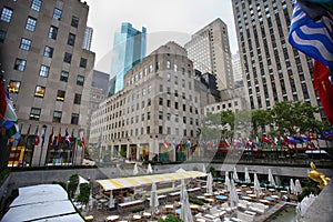 New York, USA Ã¢â¬â August 23, 2018: Rockefeller Center, flagpoles